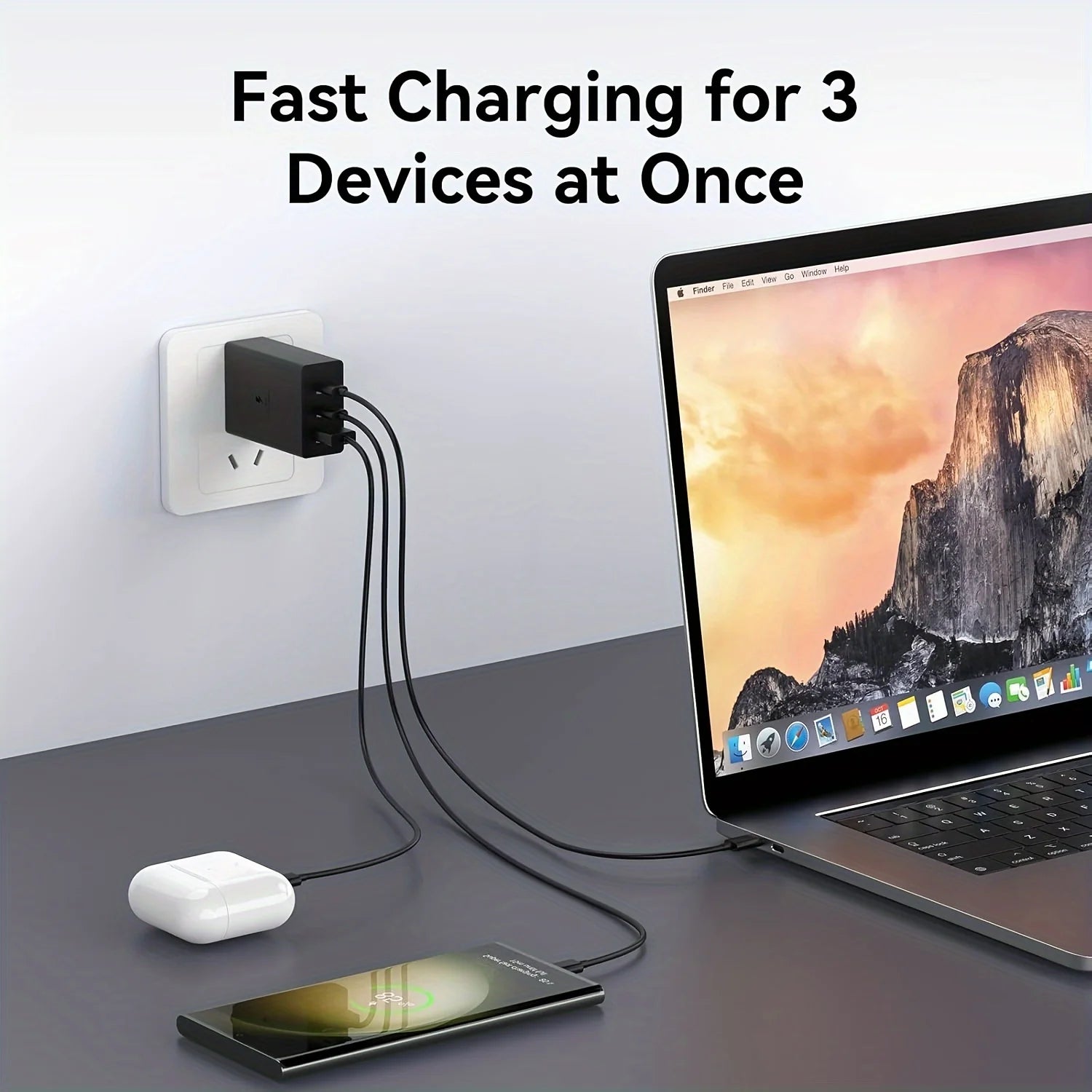 For Laptop Charger , 65W GaN 3 Port USB C Power Adapter With Type C Charging
