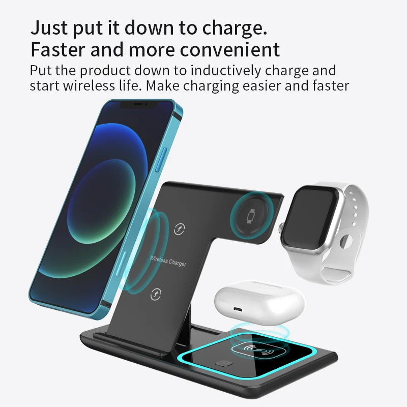 3 in 1 Wireless Charging Station Travel Charging Pad for iPhone 12~17 Series,iWatch and Airpods  15W  Fast Charger Foldable