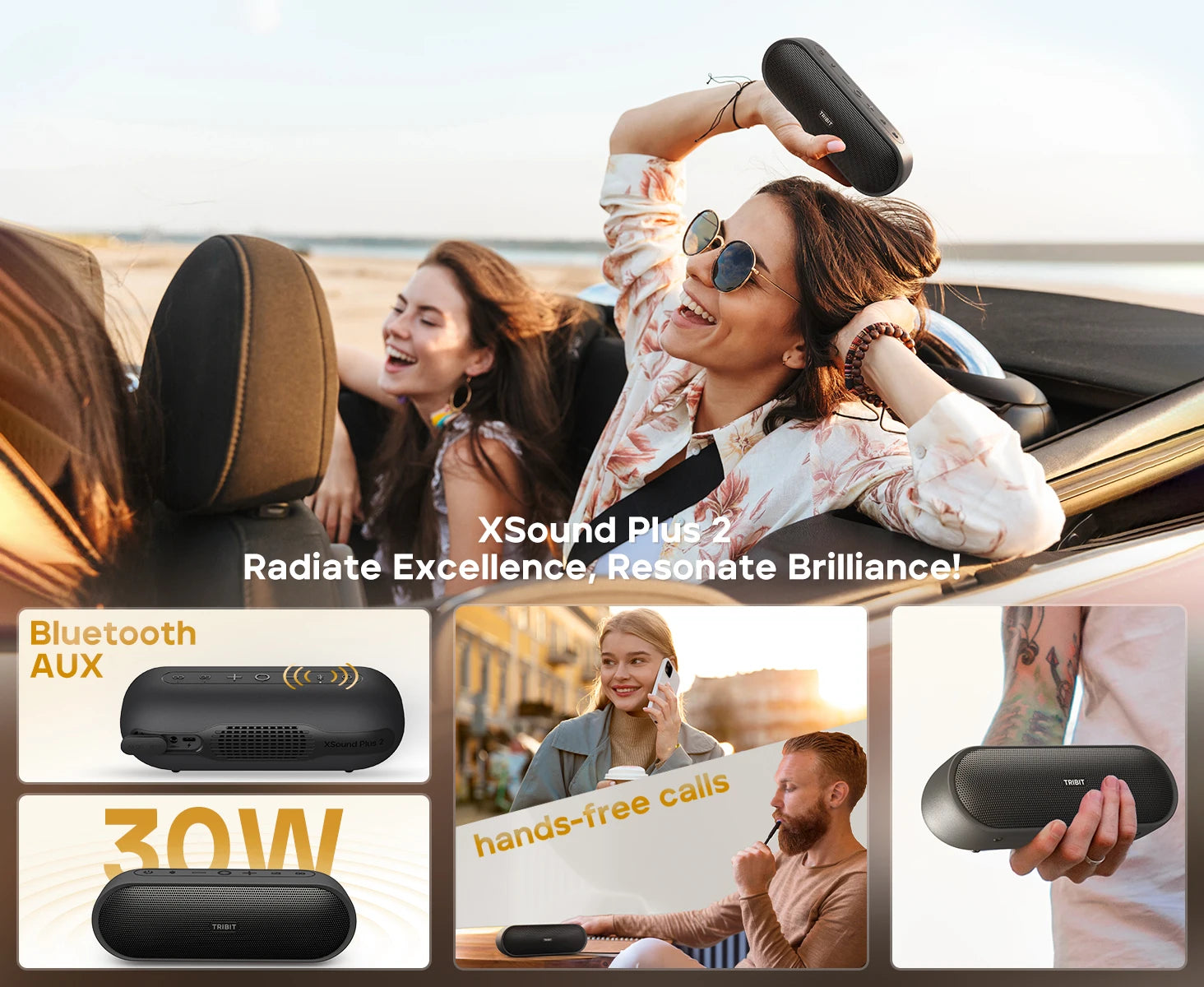TRIBIT Sound Plus 2 Portable Bluetooth Speaker, 30W Power Wireless Speaker