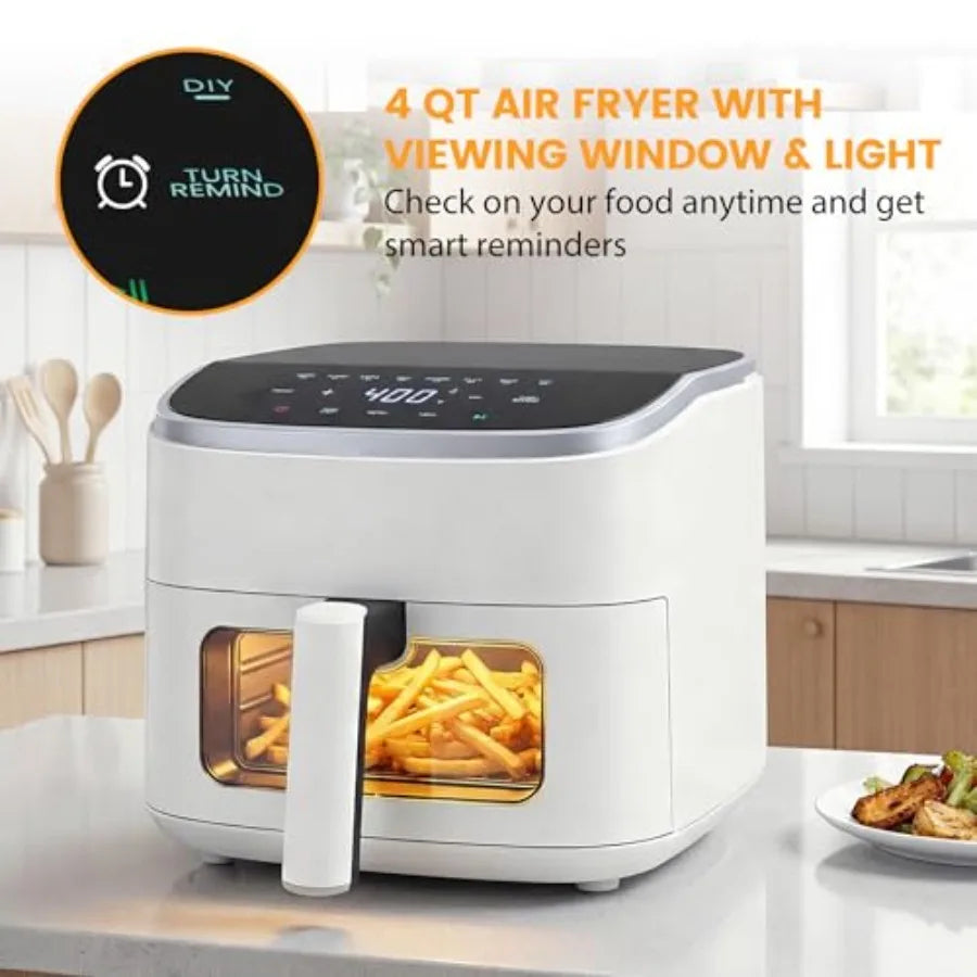 Air Fryer 4 Quart with Window 1500W Digital Airfryer with 8 Presets 60-Min Timer Max 400°F Auto Shut Off and Nonstick Dishwer S