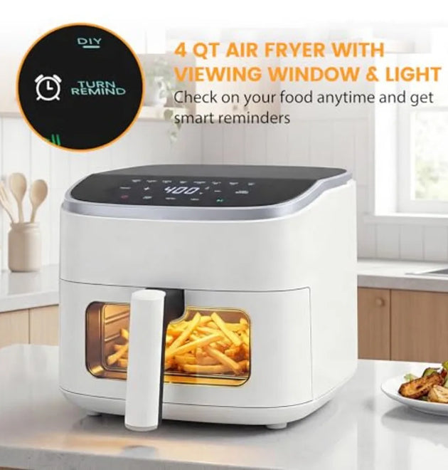 Air Fryer 4 Quart with Window 1500W Digital Airfryer with 8 Presets 60-Min Timer Max 400°F Auto Shut Off and Nonstick Dishwer S