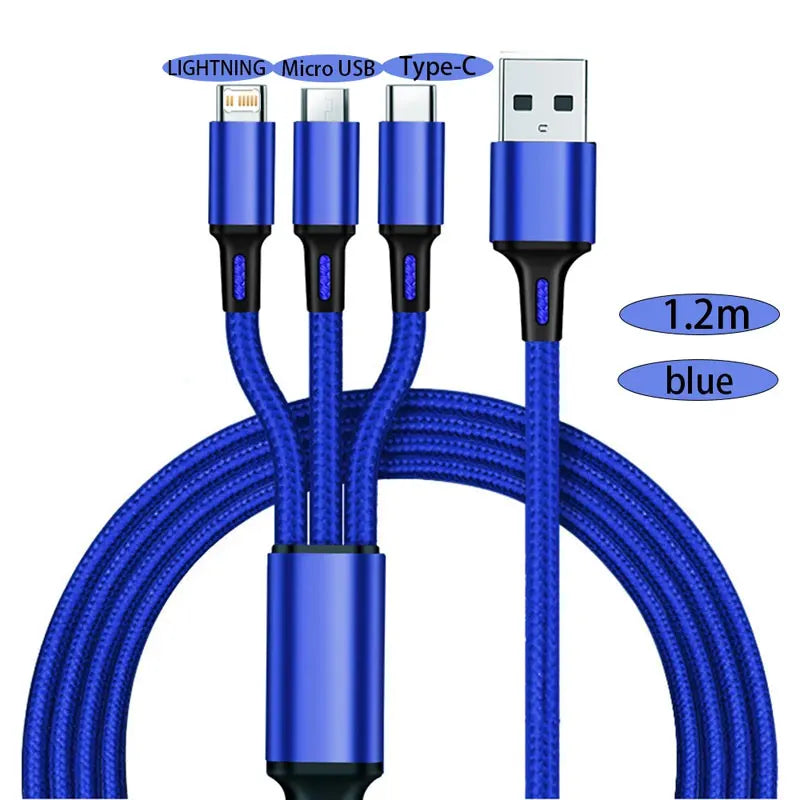 3 In 1 USB Charger Fast Charging Cable Type C Micro LIGHTNING Multi Charger