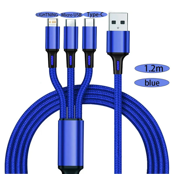 3 In 1 USB Charger Fast Charging Cable Type C Micro LIGHTNING Multi Charger