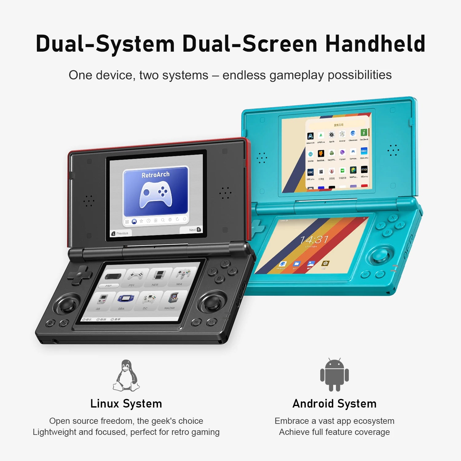 Anbernic RG DS Flip Handheld Game Console 4" IPS Dual Screen Android/Linux Dual OS 4000mAh Video Games RixelHK Wifi Streaming AI