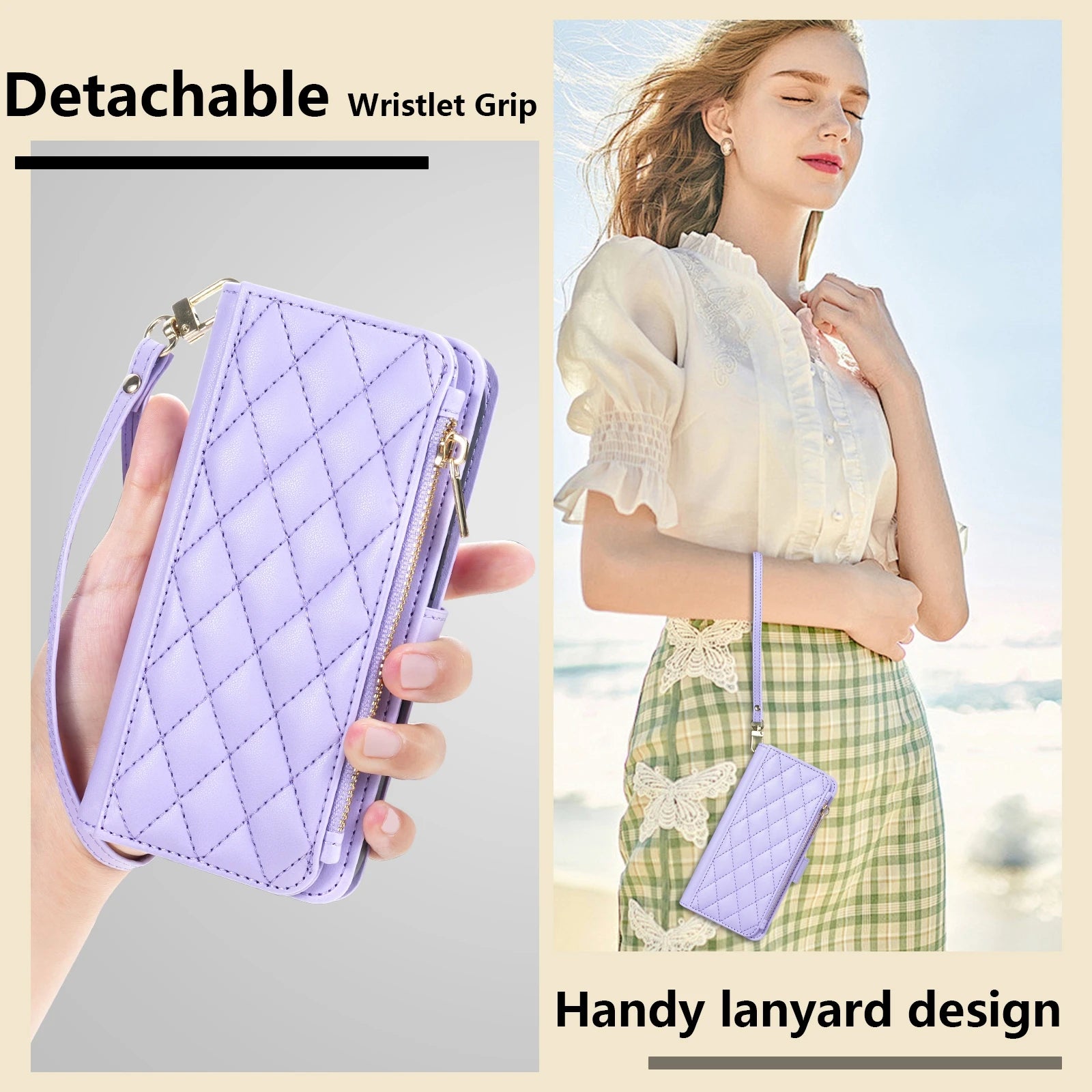 Wallet Small Fragrance Zipper Cardslot Kickstand Magnetic Flip Leather Case