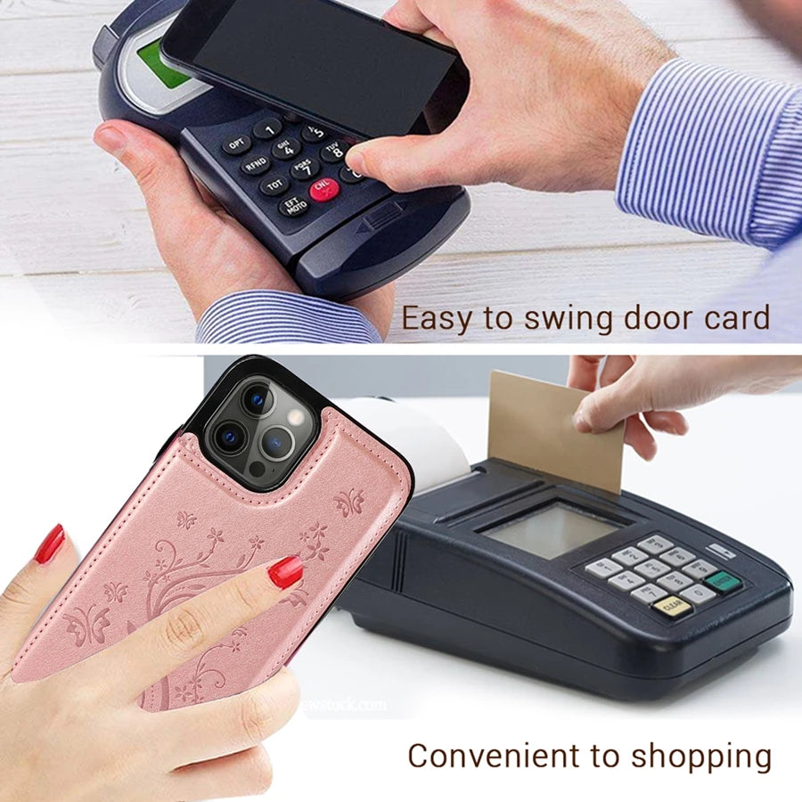 Wallet Butterfly Embossing Slot Magnetic Flip Leather Case For iPhone Plus Cover