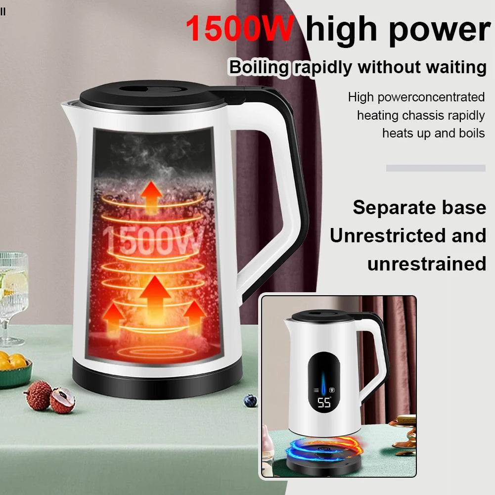 2.2L Stainless Steel Electric Digital Display Large Tea Kettle 1500W Fast Boil Thermal Water Kettle for Making Tea and Coffee