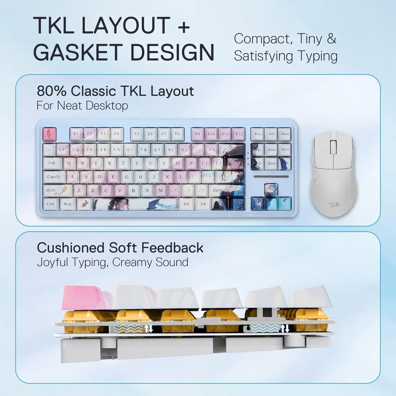 Redragon K728 PRO SE 80% 87 Keys Wireless Gasket RGB Gaming Keyboard