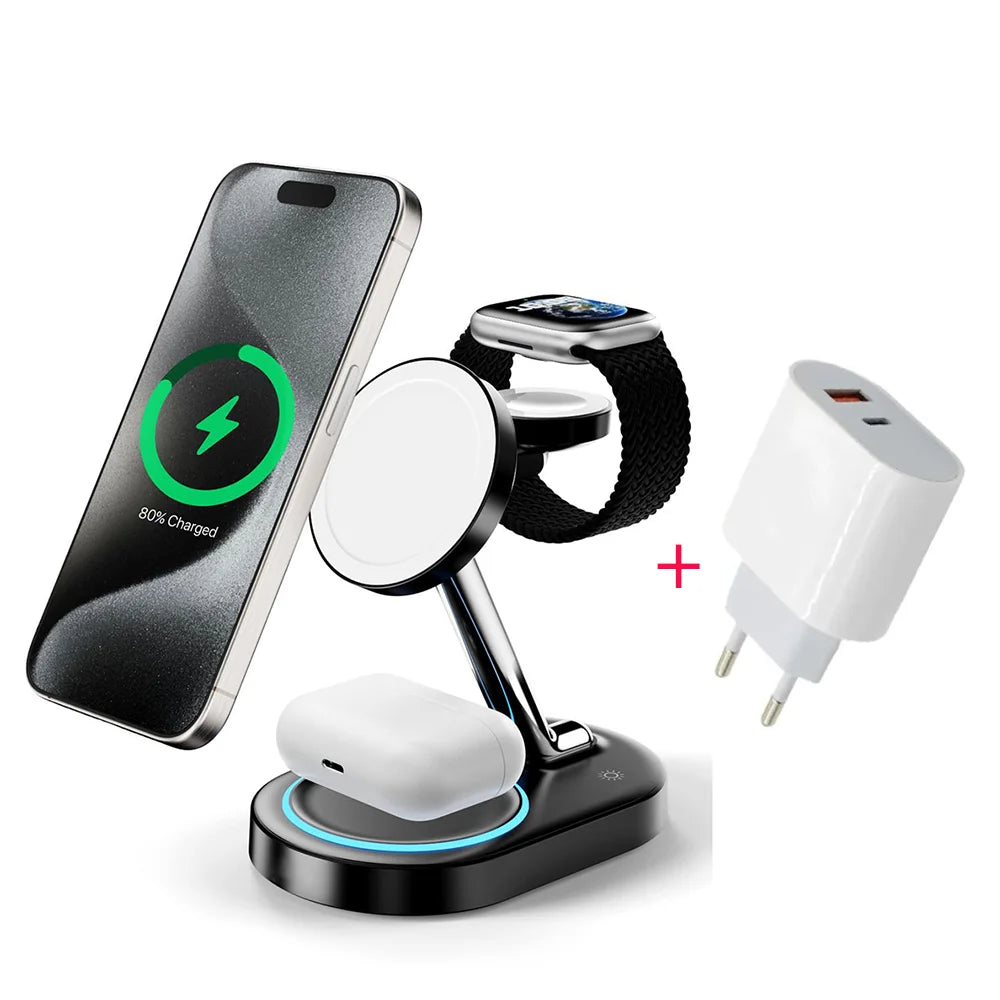 3 In 1 Magnetic Wireless Charger Stand For iPhone 17 16 15 14 13 Pro Max Apple Watch 9 8 7 Airpods Induction USB Fast Charging S