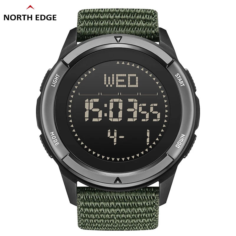 NORTH EDGE ALPS Men's Carbon fiber Digital Watch Shock Militray Sports Super Light Outdoor Compass Waterproof 50M Wristwatches