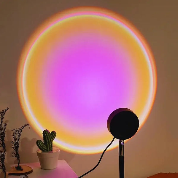 USB-powered sunset projection light, 16 color options, 360° rotating night light