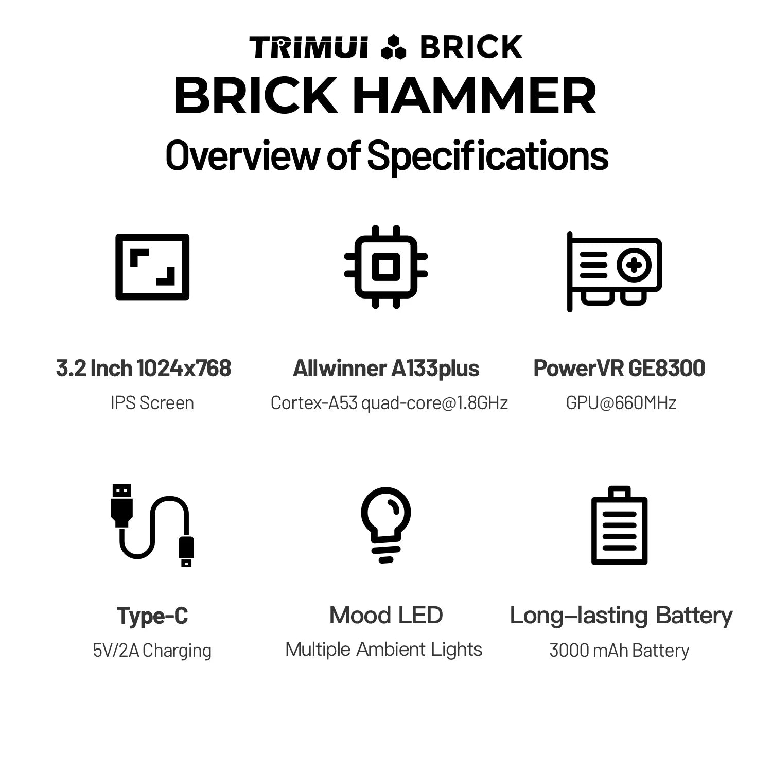Trimui Brick Hammer 3.2" IPS Retro Handheld Console, 1024×768, 3000mAh, Metal Body, Open-Source, Classic Games Gift