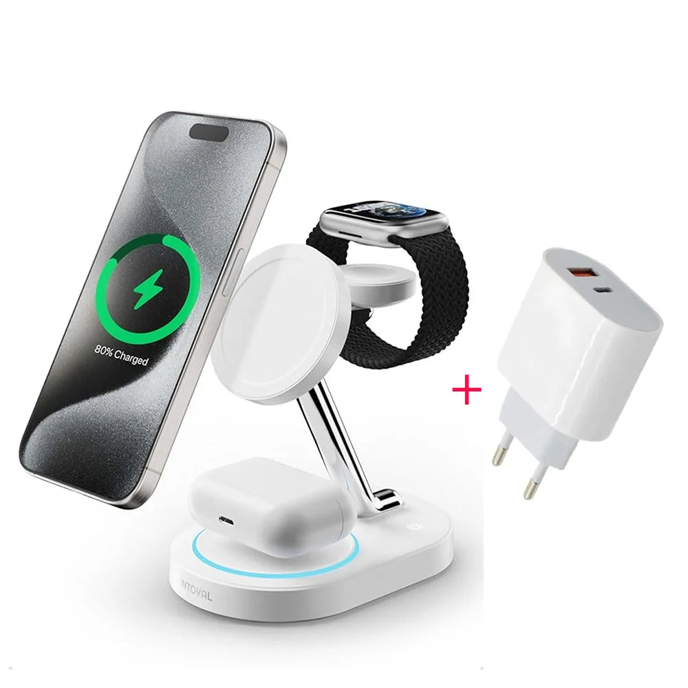 3 In 1 Magnetic Wireless Charger Stand For iPhone 17 16 15 14 13 Pro Max Apple Watch 9 8 7 Airpods Induction USB Fast Charging S