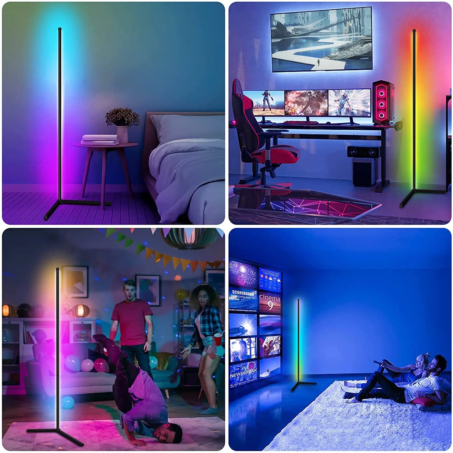 Living Room Dimmable RGB Corner Floor Lamp 140cm Stand Smart APP LED Mood