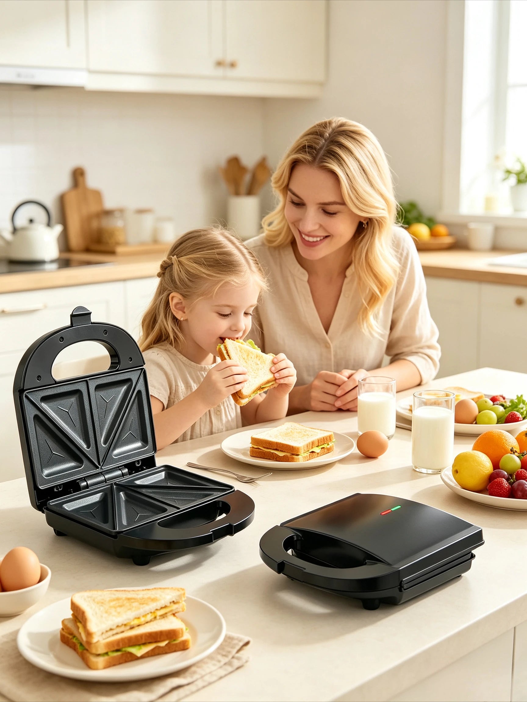 Electric Sandwich Maker  750W Non-Stick Plates Breakfast Maker with Indicator Lights Cool Touch Handle Easy Clean And Store