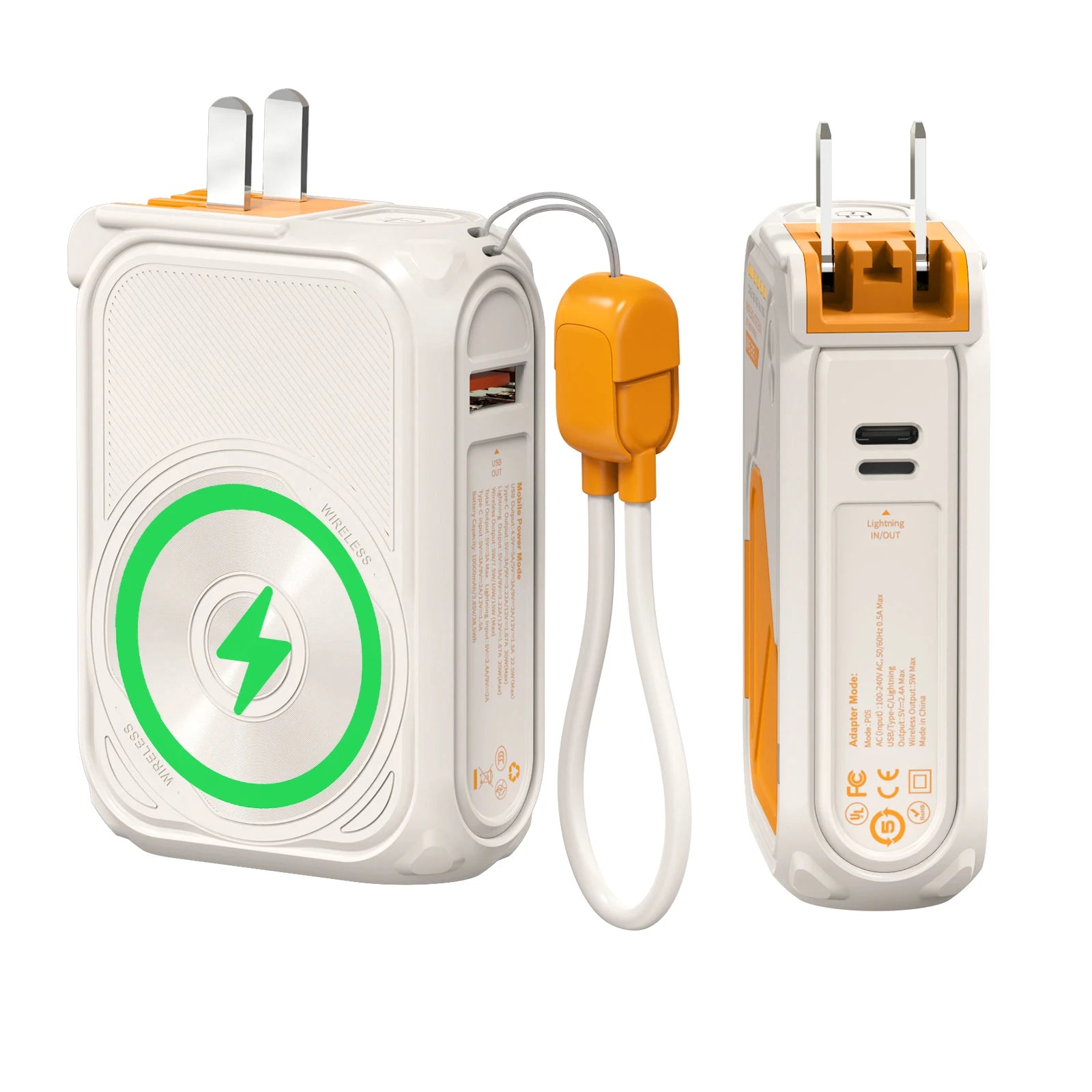Magnetic Wireless Power Bank USB Type-C Detachable Data Cable Phone Holder