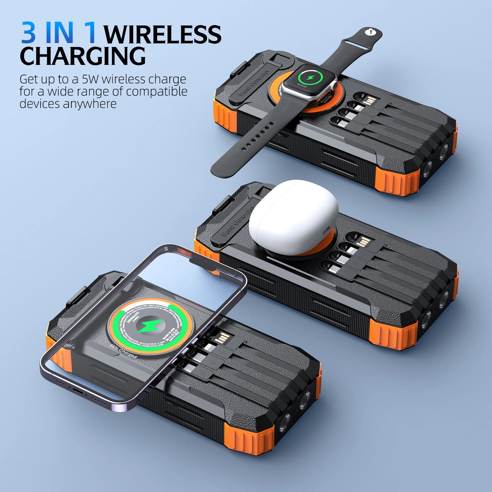 2026 NEW Solar Power Bank 80000mAh 22.5W Magnetic Wireless Powerbank