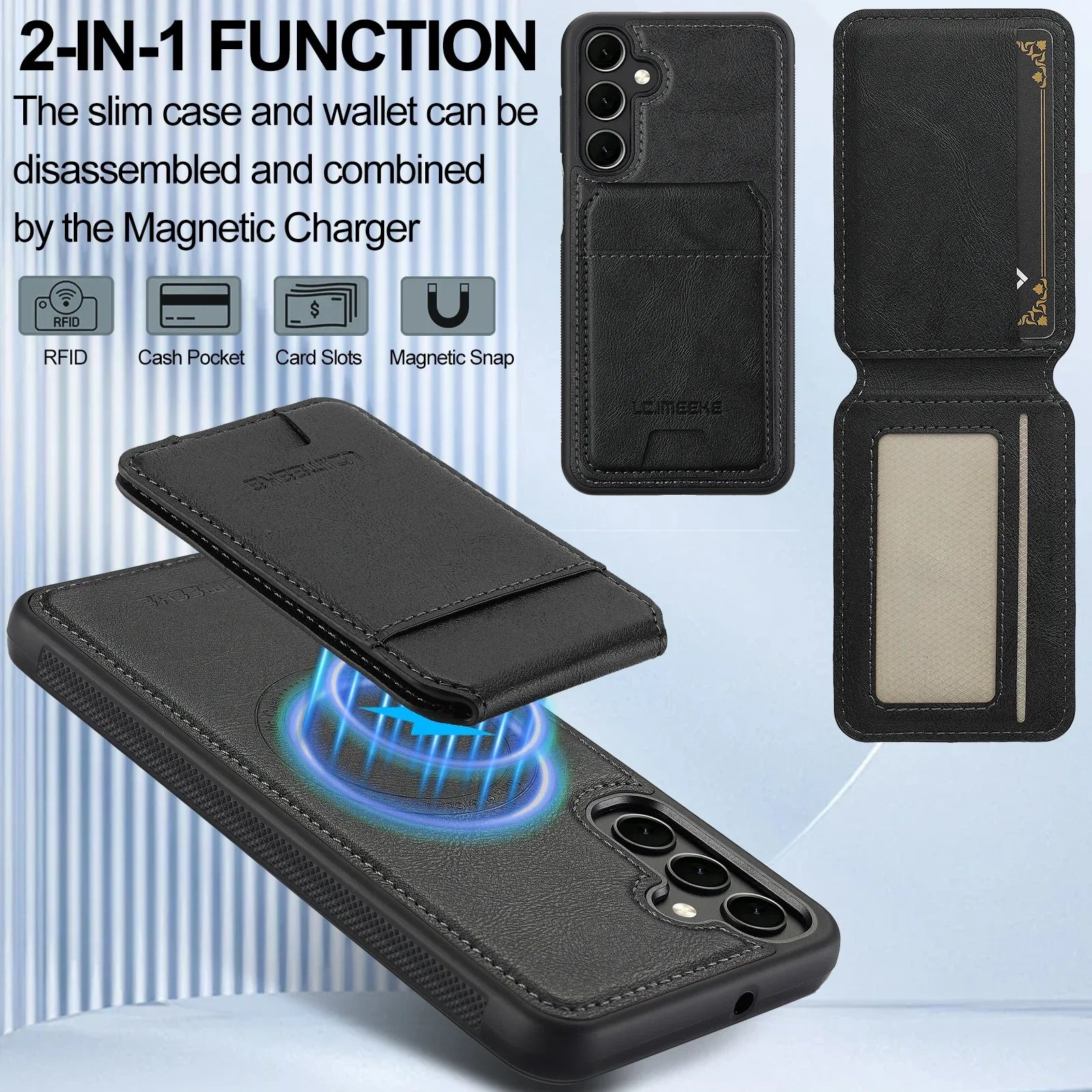 Detachable Leather Case For Samsung Galaxy Card Wallet Phone Bag