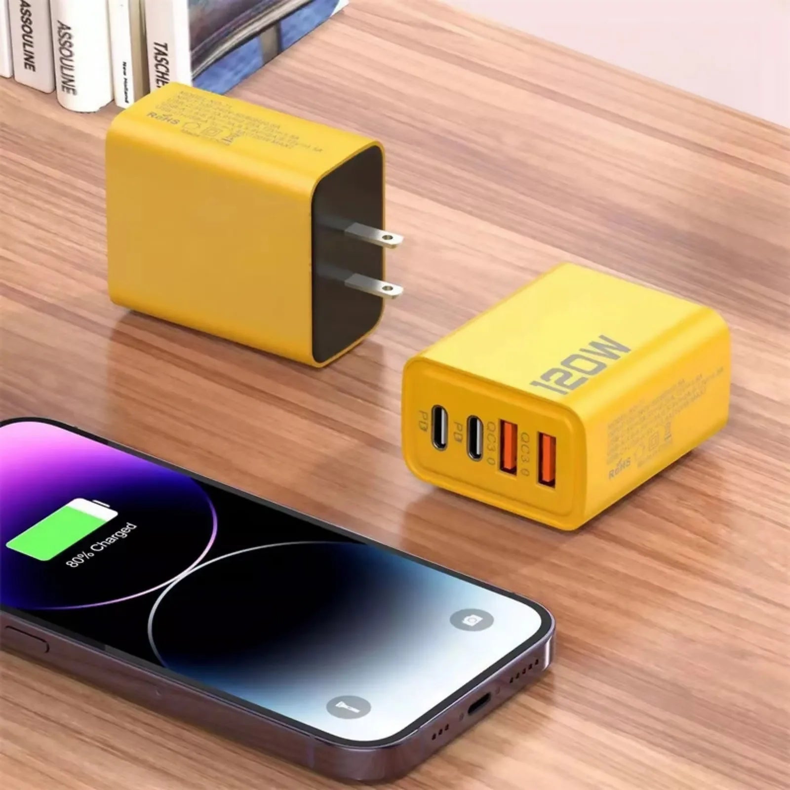 2PCS Universal 4-Port USB-C Fast Charge Mobile Phone Adapter Quick Wall Charger