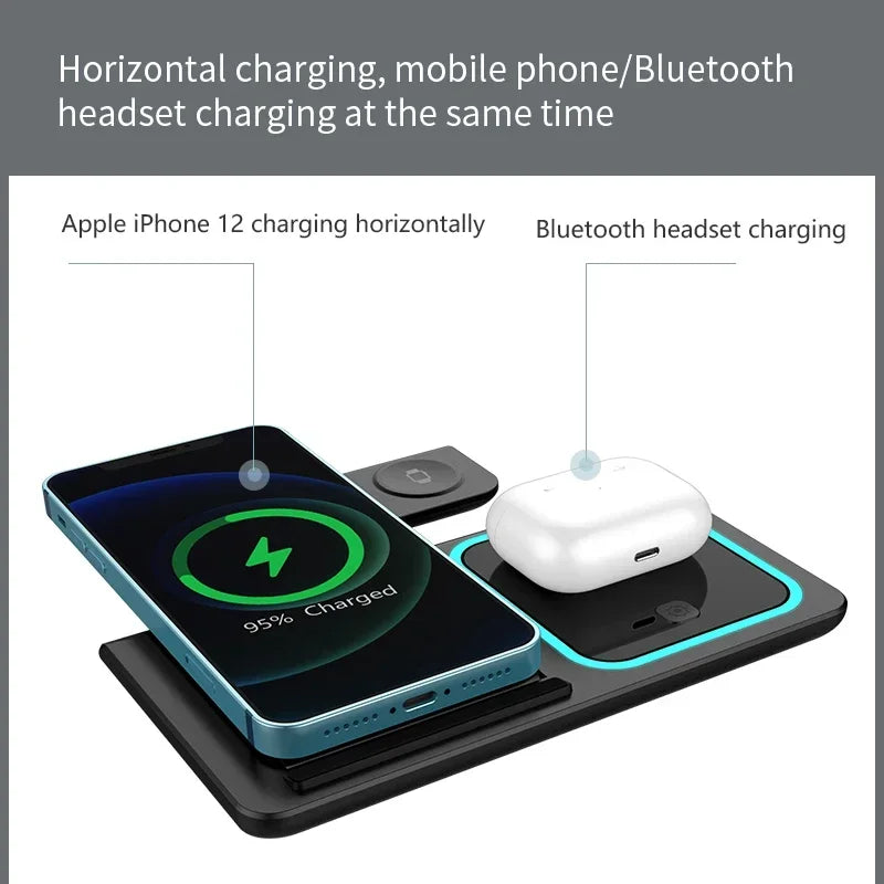 3 in 1 Folding Wireless Charger Stand For iPhone 17 16 15 14 13 12 Pro Max Fast Charging Station For Apple Watch 11-2 SE Airpods