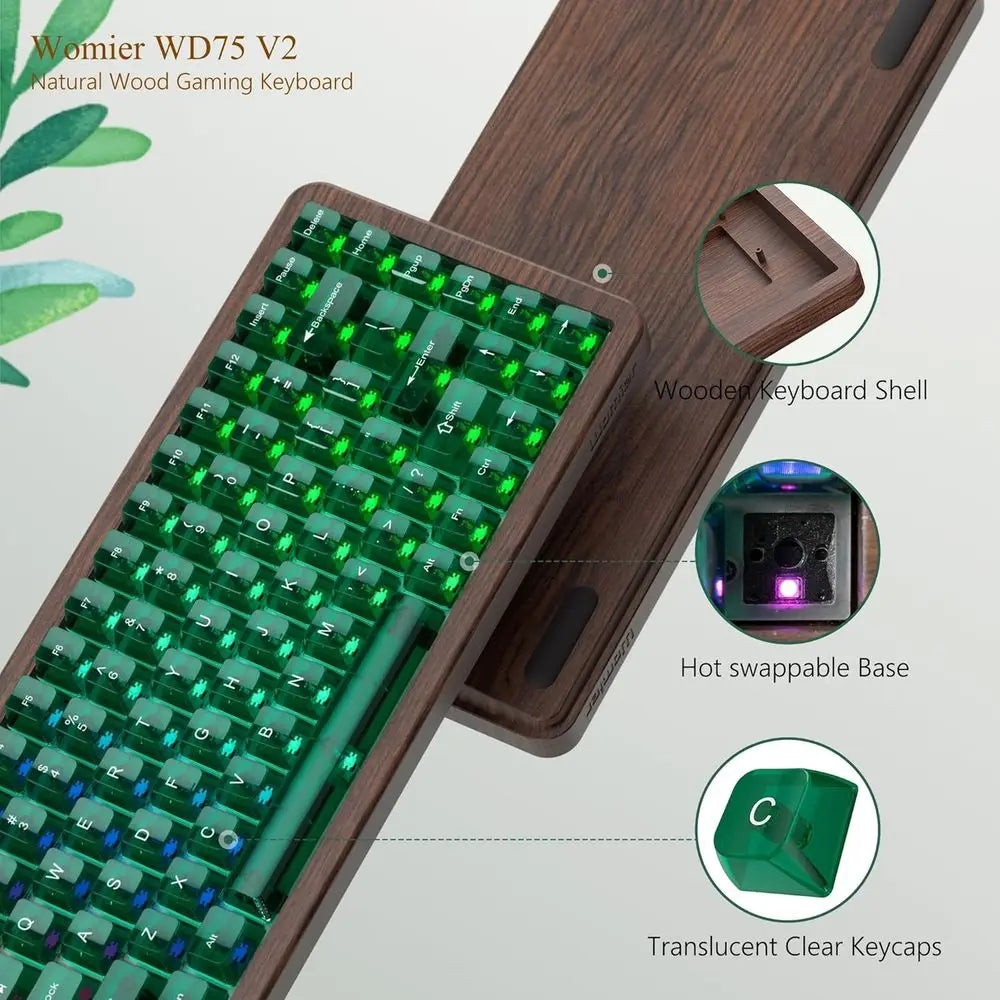 Wireless Mechanical Keyboard with  V2 Wood-Inspired Gaming Keyboard