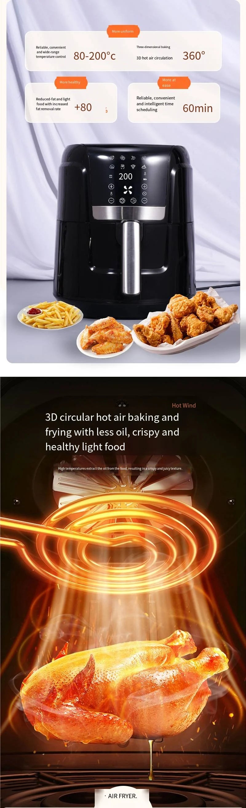 Fully Automatic Power-off protection air Fryer Household Touch Control Portable air Fryer with Digital Display