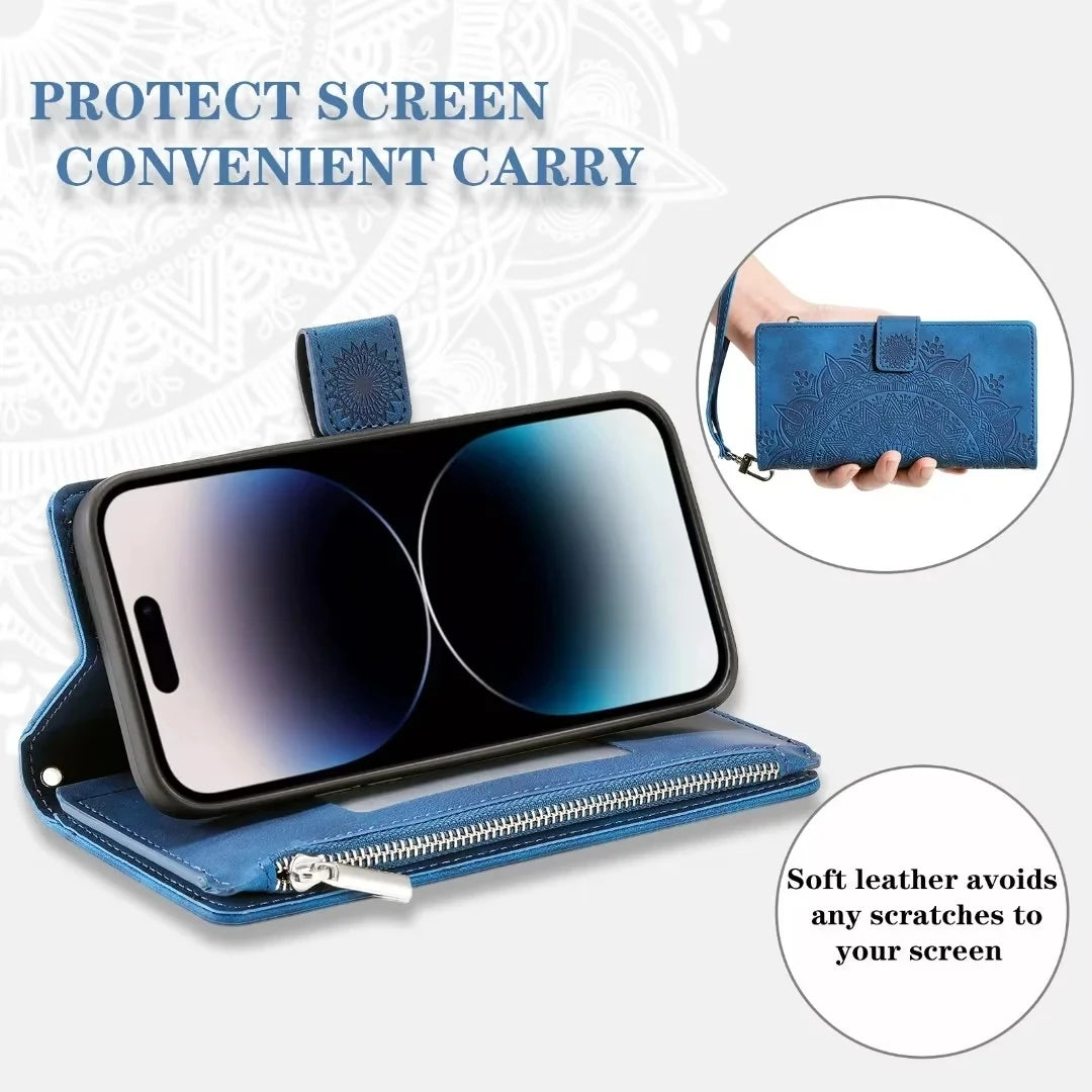 Leather Flip Case For Samsung Galaxy  Card Wallet Embossing Phone Bag