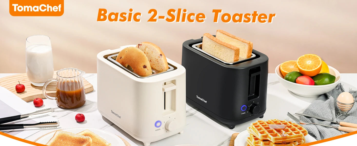 TomaChef  compact electric toaster 700W, with 7 heating Settings and a detachable breadcrumb tray, is perfect for toasting bread, bagels and waffles
