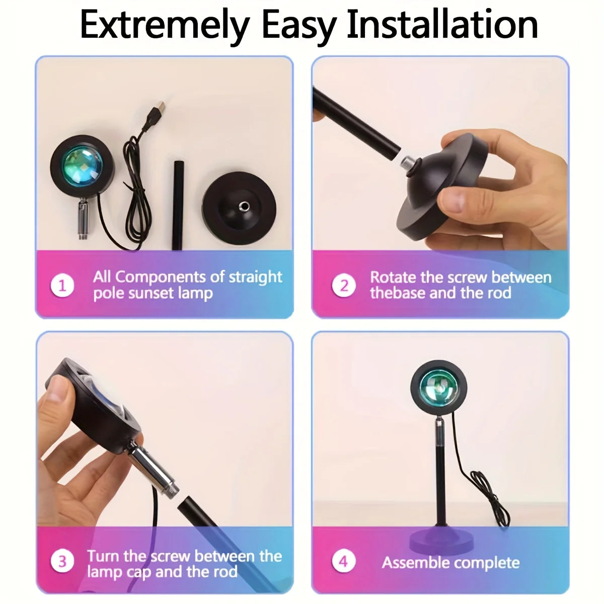 USB-powered sunset projection light, 16 color options, 360° rotating night light