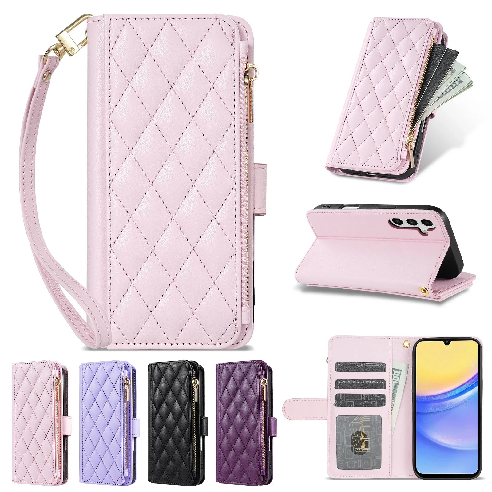 Wallet Small Fragrance Zipper Cardslot Kickstand Magnetic Flip Leather Case