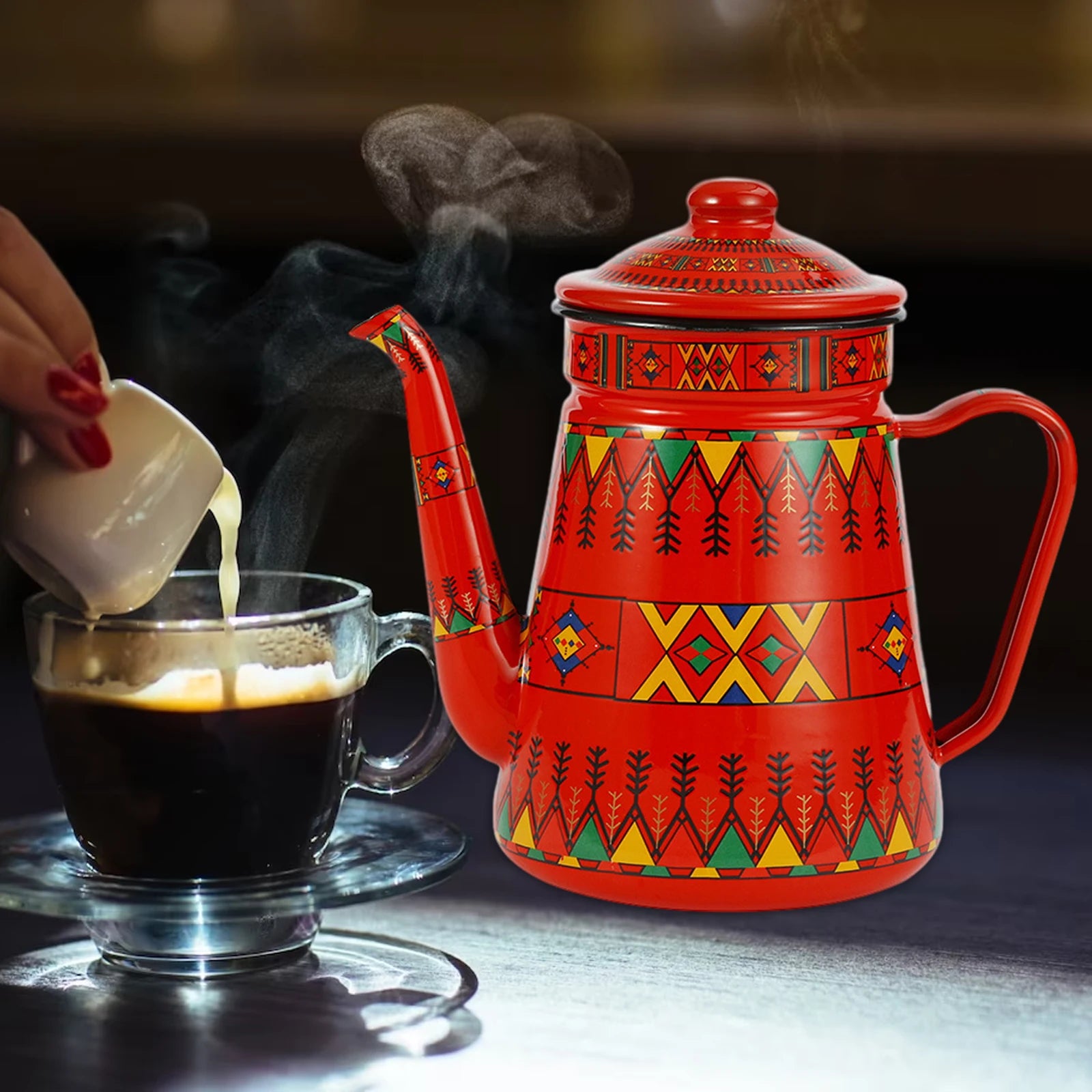 Enamel Coffee Kettle Juice Milk Jug Coffee Pitcher Cold Water Teapot Kettle Lid Wide Mouth for Party Household Office Drinkware