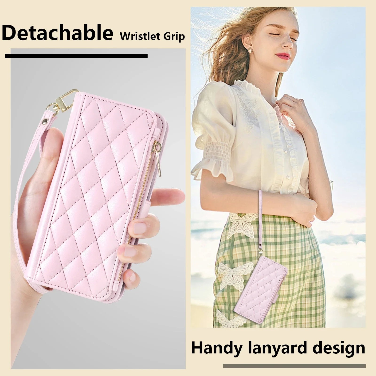 Wallet Small Fragrance Zipper Cardslot Kickstand Magnetic Flip Leather Case