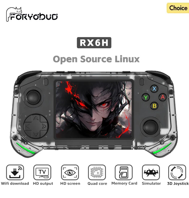 RX6H Retro Handheld Video Game Console 3.5-inch IPS Screen Linux System Portable Pocket Video Game Player 64GB Games GBA PS1