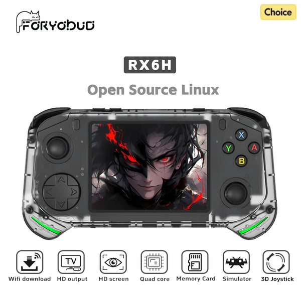 RX6H Retro Handheld Video Game Console 3.5-inch IPS Screen Linux System Portable Pocket Video Game Player 64GB Games GBA PS1