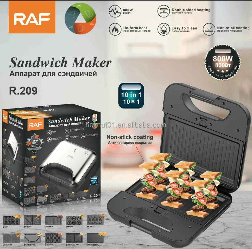 10 in 1 New Sandwich Maker Non-stick Coating 800w Easy Clean for Home Baking Breakfast Bread