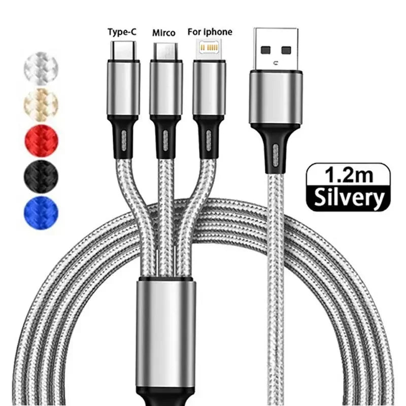 3 In 1 USB Charger Fast Charging Cable Type C Micro LIGHTNING Multi Charger