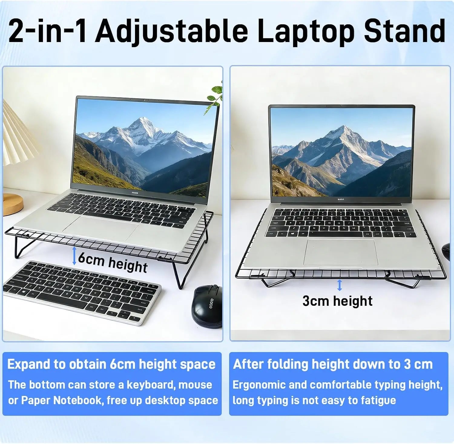 Laptop Cooling Pad Stand with Mesh, Height Adjustable Metal Laptop