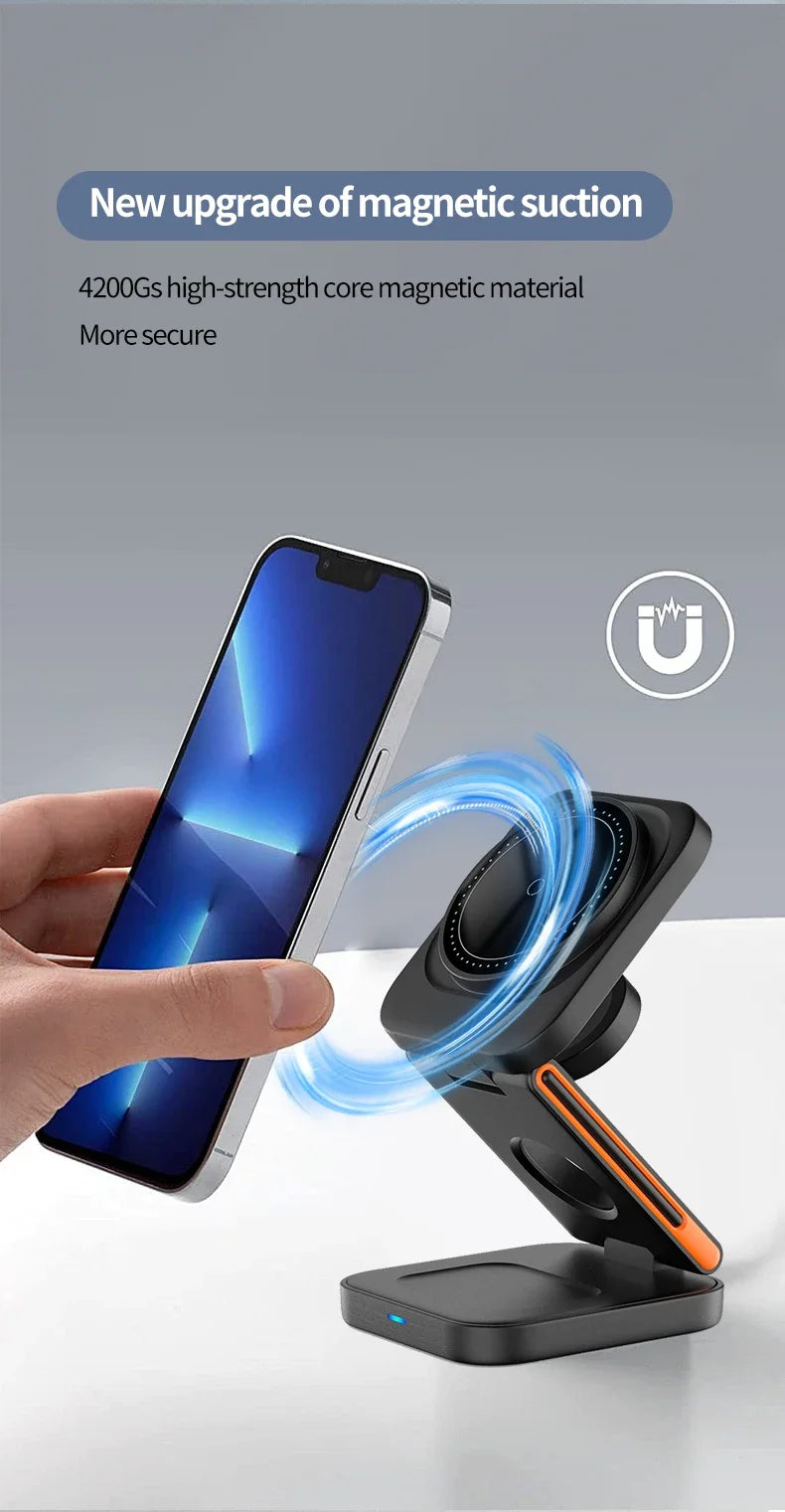 3 in 1 Foldable Charging Station Fast Magnetic Wireless Charger Stand