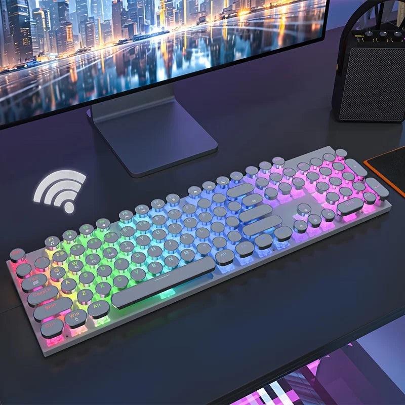 RGB Wireless Punk Typewriter Mechanical Keyboard Round Keycaps Key Game
