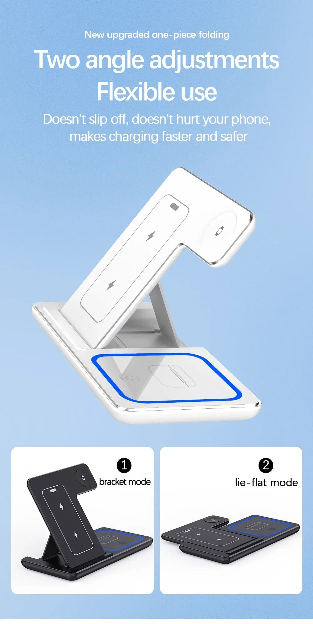 3 in 1 Folding Wireless Charger Stand For iPhone 17 16 15 14 13 12 Pro Max Fast Charging Station For Apple Watch 11-2 SE Airpods