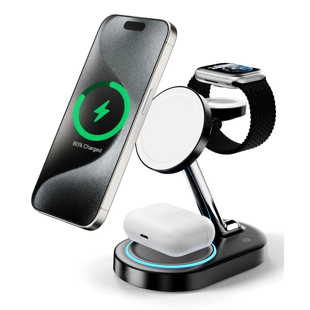 3 In 1 Magnetic Wireless Charger Stand For iPhone 17 16 15 14 13 Pro Max Apple Watch 9 8 7 Airpods Induction USB Fast Charging S