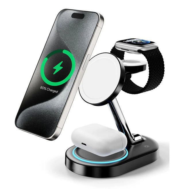3 In 1 Magnetic Wireless Charger Stand For iPhone 17 16 15 14 13 Pro Max Apple Watch 9 8 7 Airpods Induction USB Fast Charging S