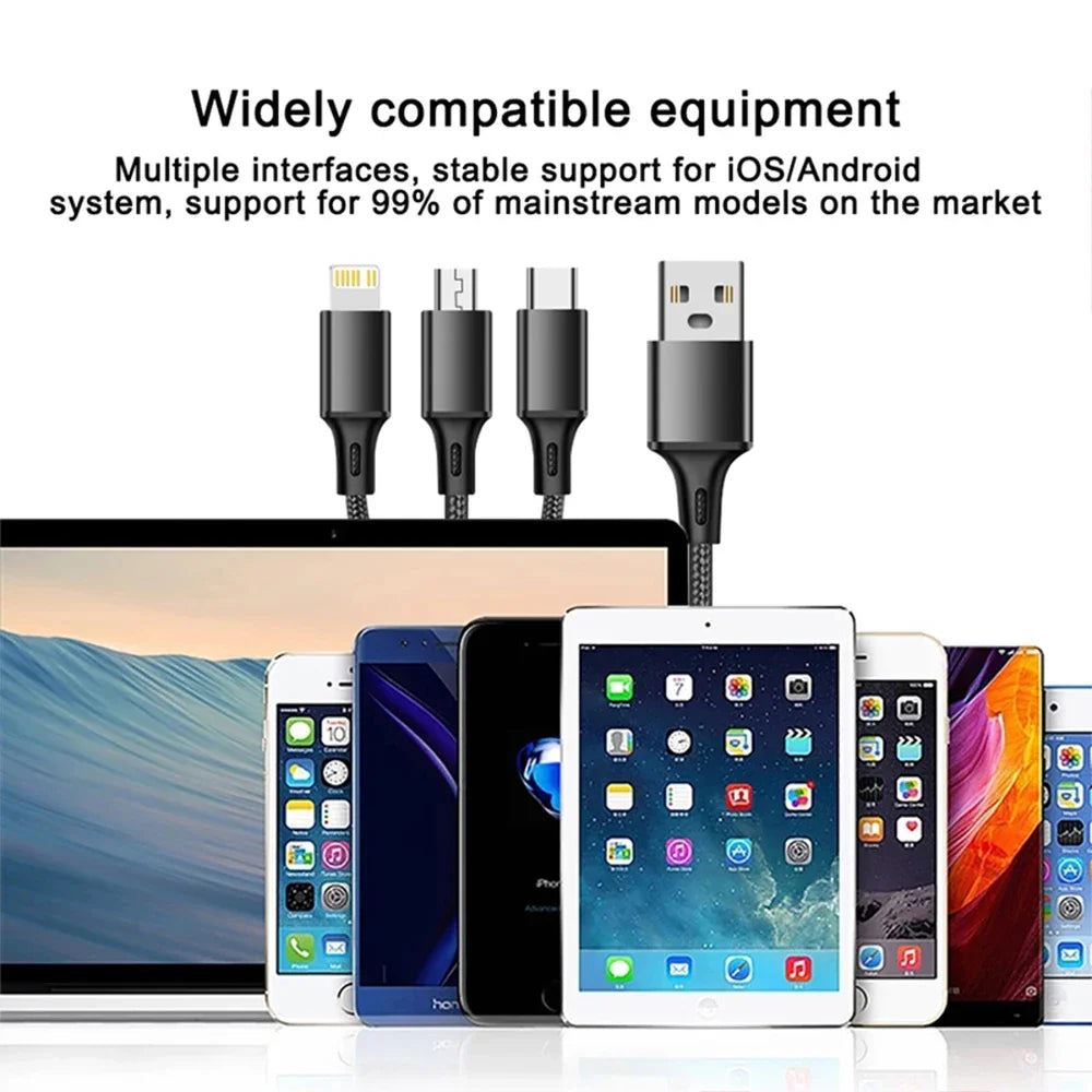3 In 1 USB Charger Fast Charging Cable Type C Micro LIGHTNING Multi Charger