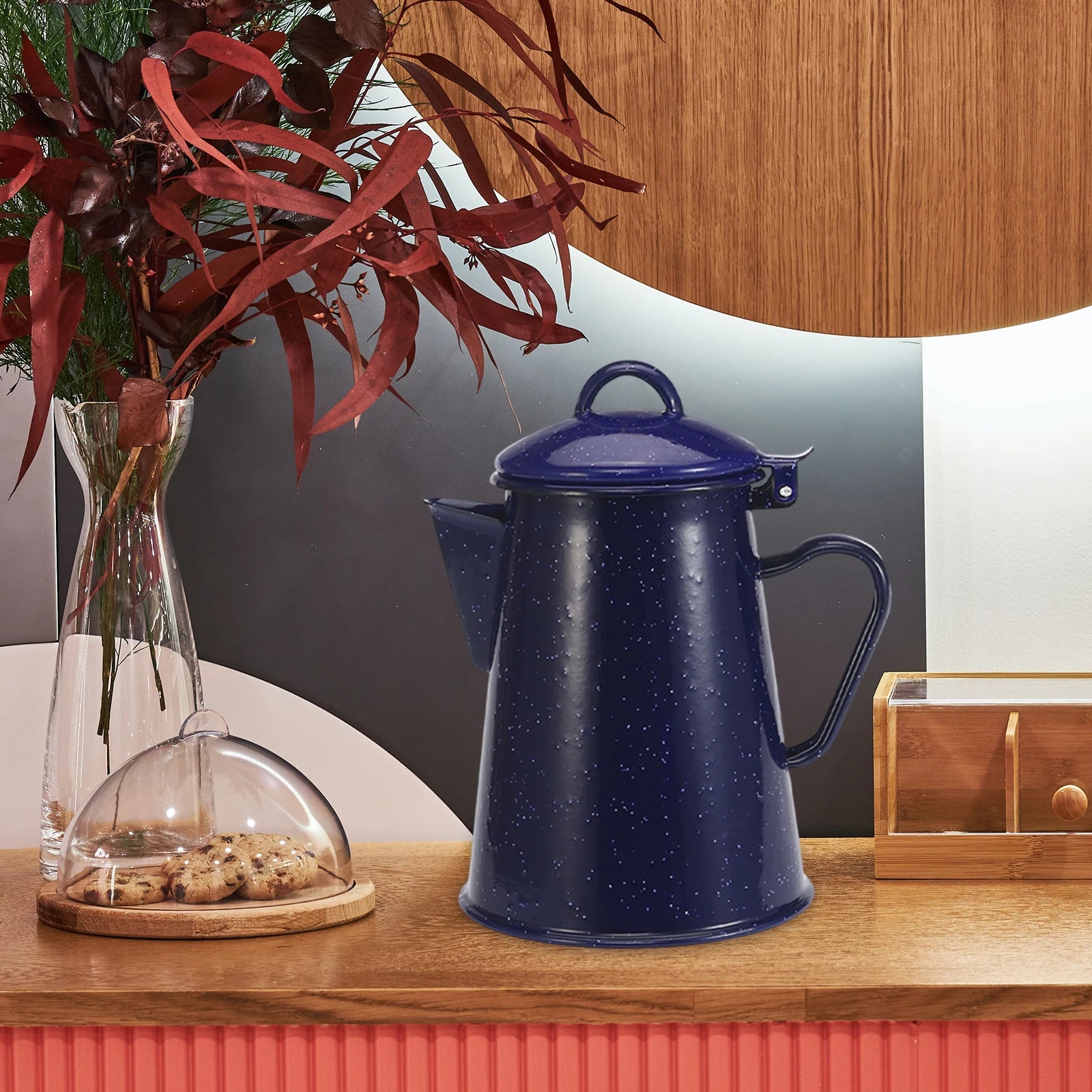 Enamel Coffee Kettle Juice Milk Jug Coffee Pitcher Cold Water Teapot Kettle Lid Wide Mouth for Party Household Office Drinkware