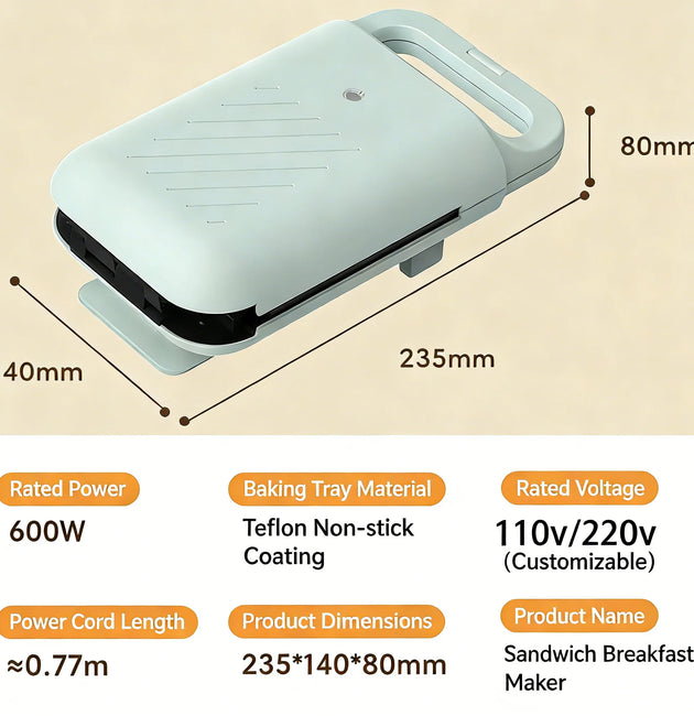 Small Household Light Food Maker Multifunctional Sandwich Waffle Toaster Egg Frying Machine
