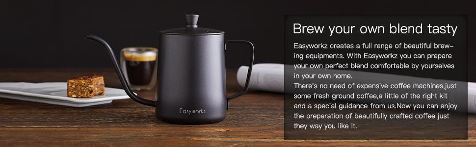 Easyworkz Gooseneck Pour Over Coffee Kettle 30 FL OZ / 900 ML Stainless Steel Hand Drip Coffee Pot with Long Narrow Spout